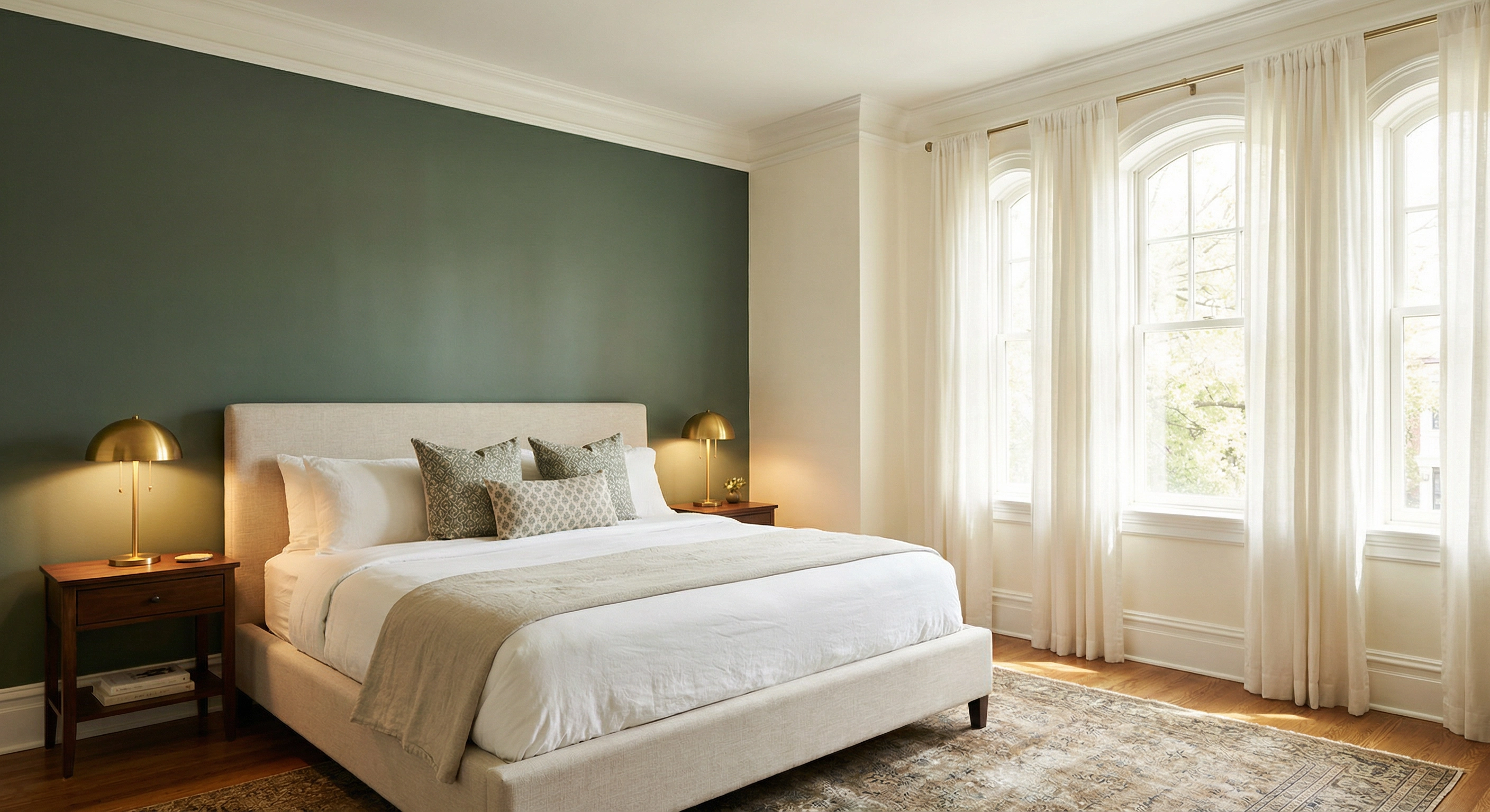 Interior painting project in Cleveland Park DC — bedroom with sage green accent wall by Painters DC