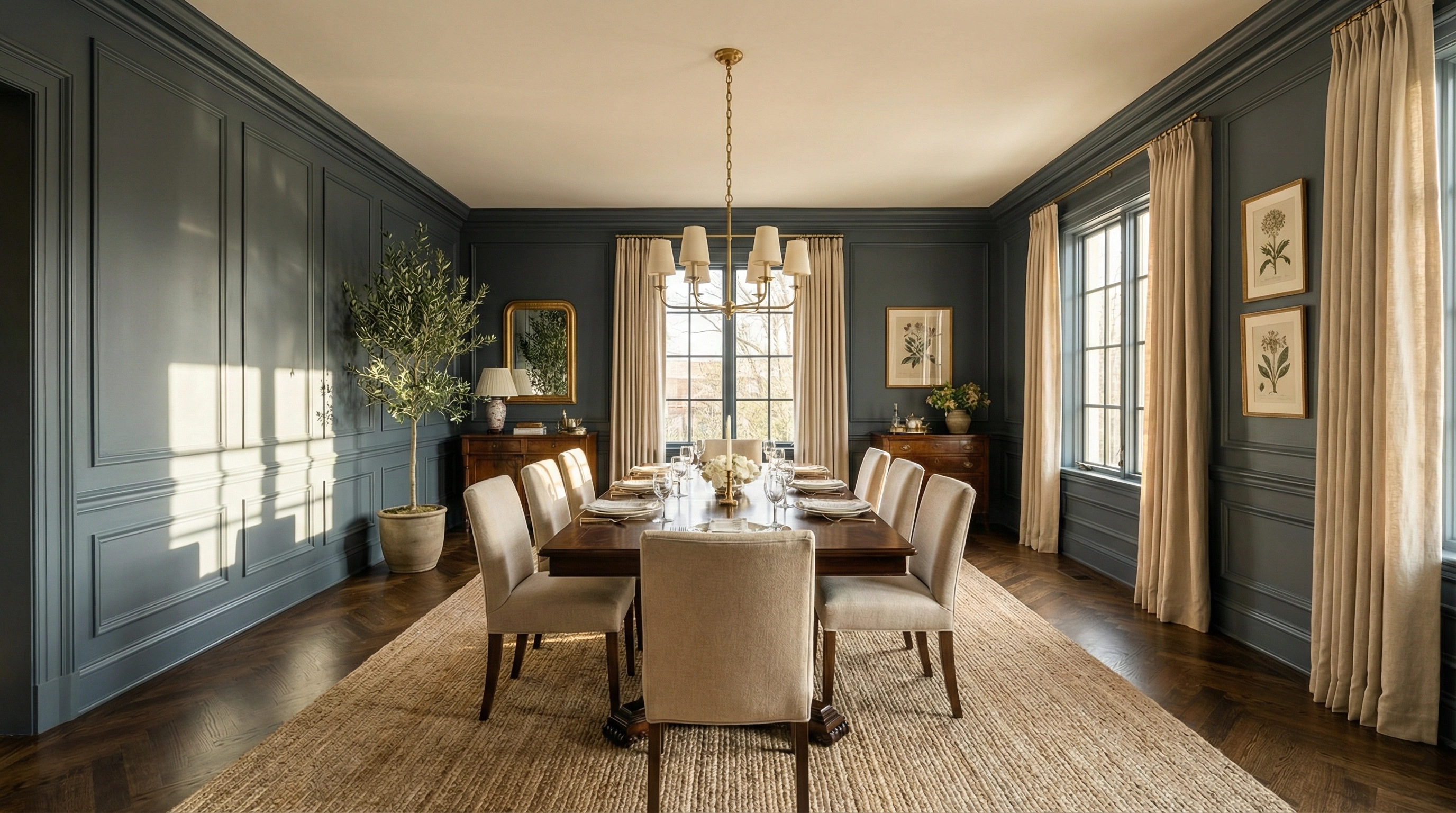 Elegant blue wainscoting dining room in Washington DC by Painters DC