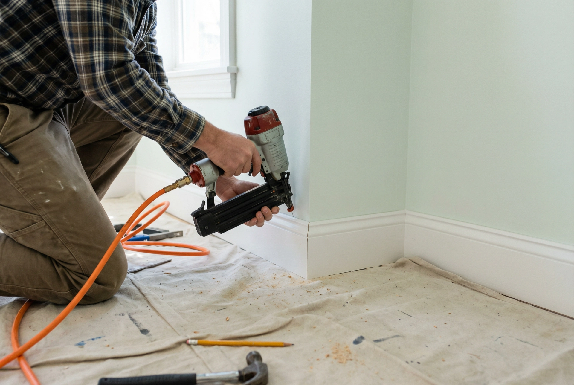 Professional baseboard installation: precision cuts, tight joints, seamless paint finish