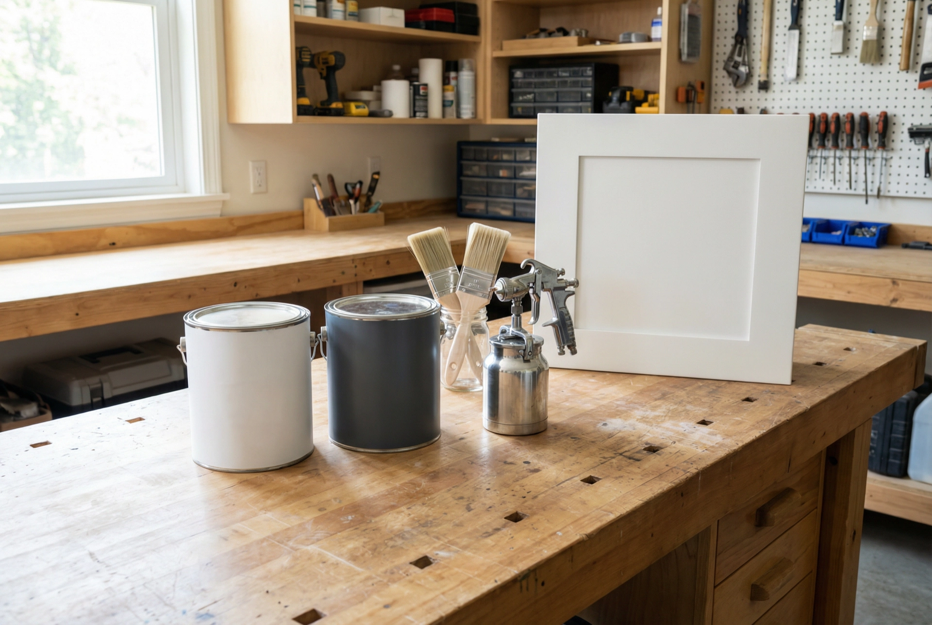 Professional cabinet painting supplies — Benjamin Moore Advance and Sherwin-Williams Emerald