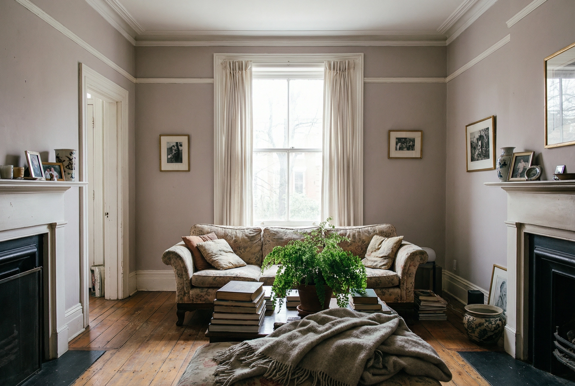 Washington DC living room painted Farrow and Ball Elephants Breath soft warm grey — premium paint