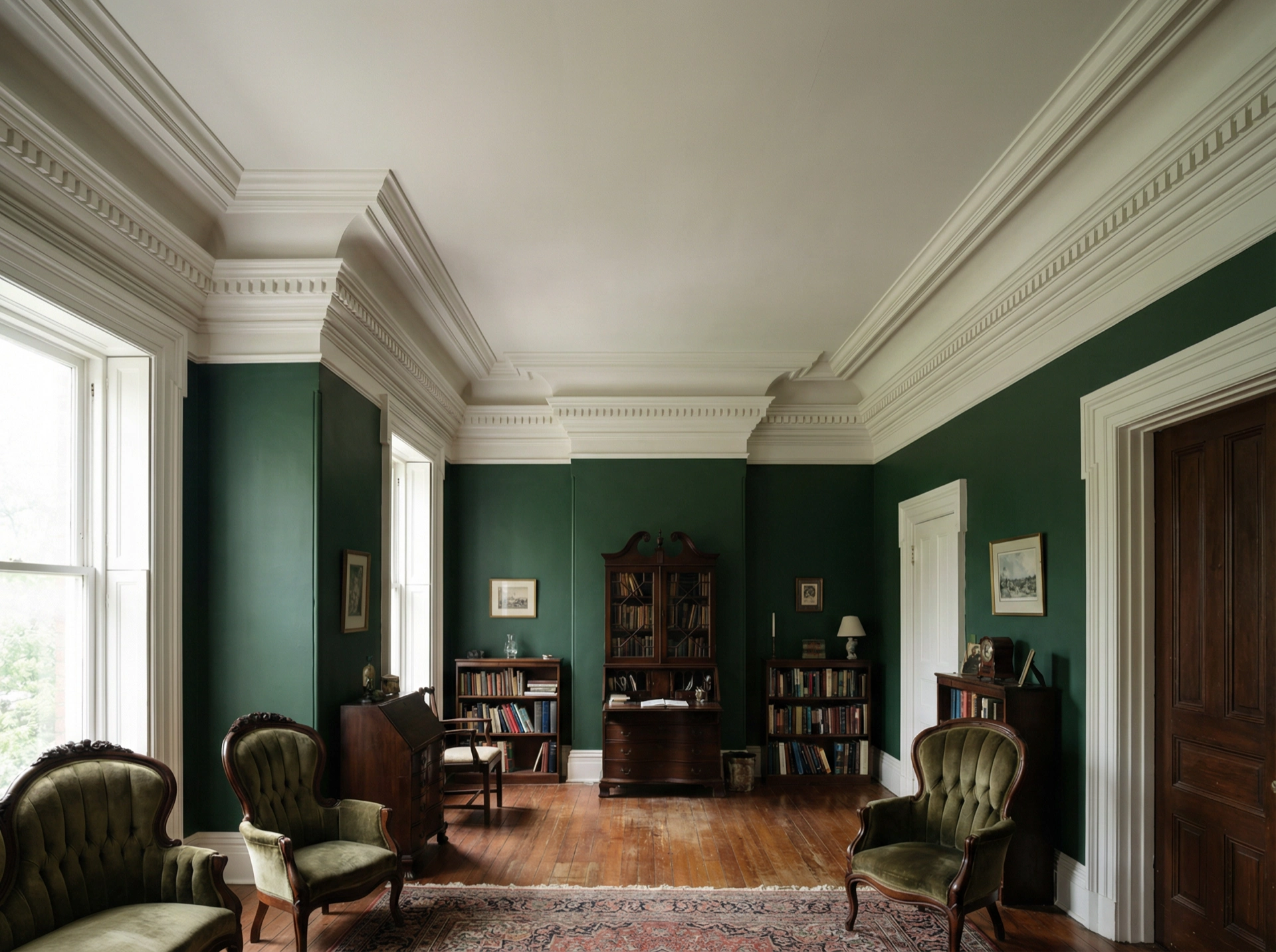 Layered dentil crown molding in grand Washington DC room — multiple stacked profiles by Painters DC