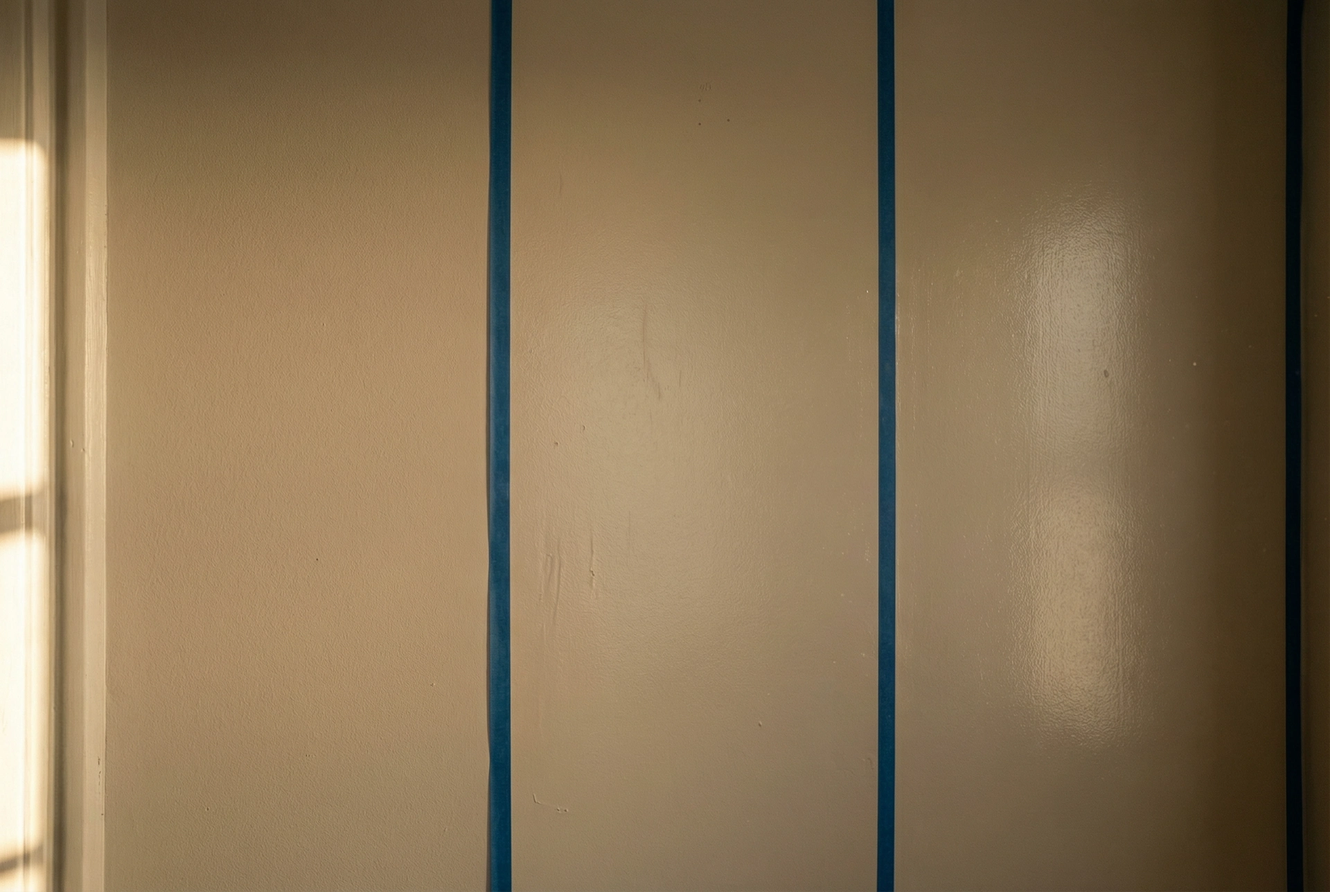 Paint finish comparison for dark rooms — eggshell vs satin vs flat showing light reflection