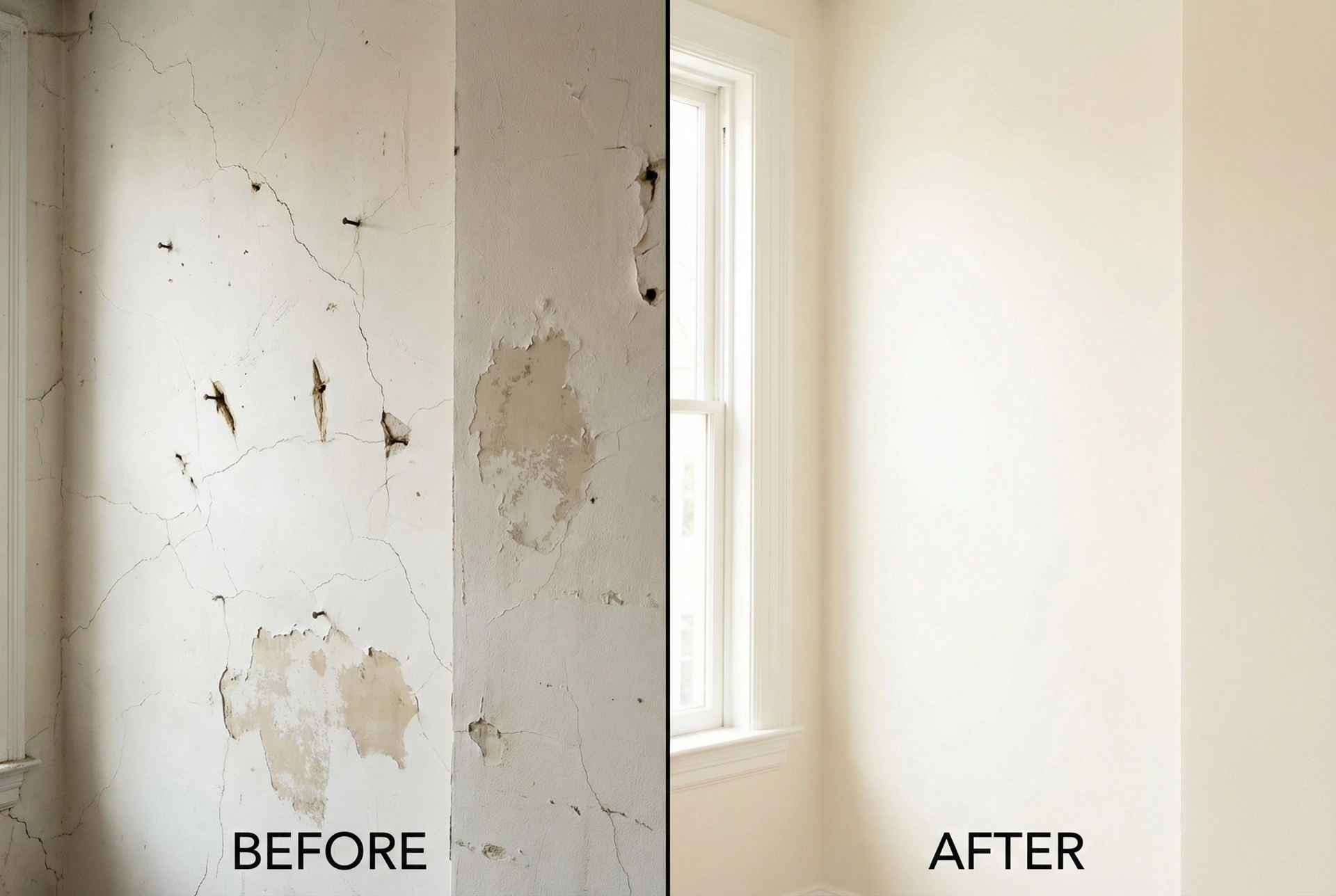 Before and after drywall repair and painting in Washington DC — cracked to flawless by Painters DC