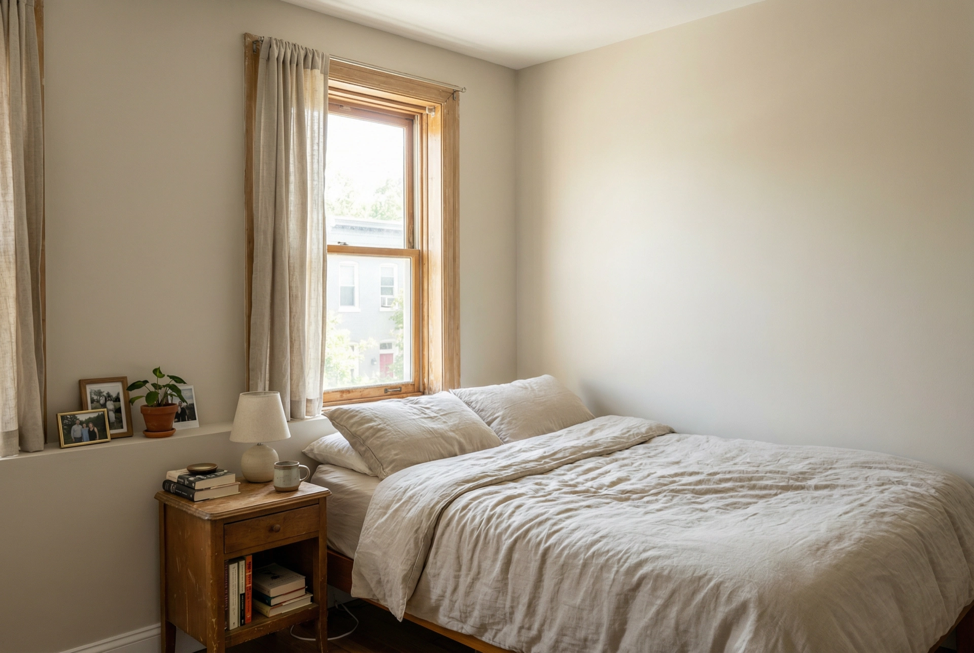 Freshly painted bedroom in DC with flawless walls — invisible drywall repairs underneath by Painters DC