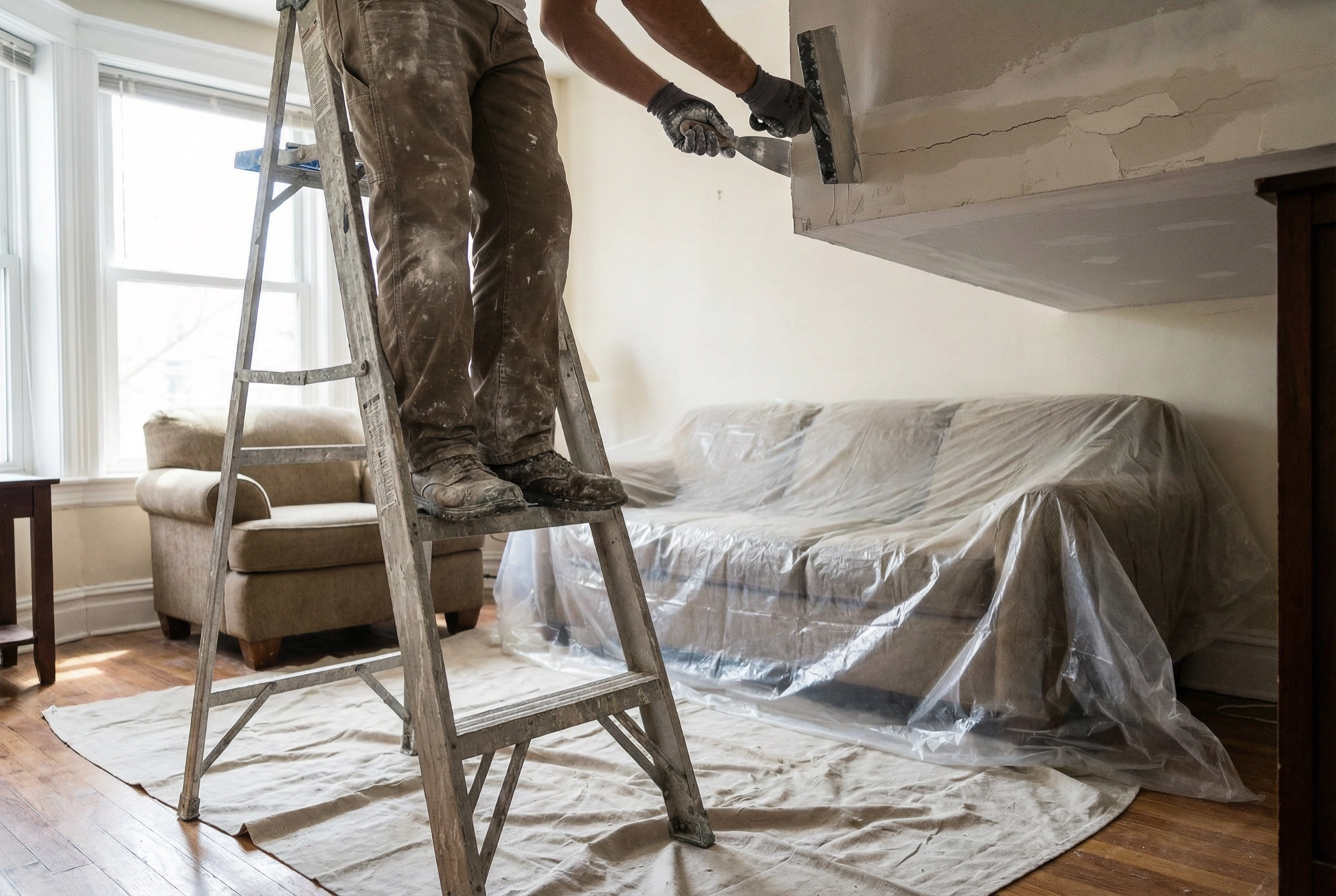 Ceiling drywall repair in Washington DC — overhead work costs more by Painters DC