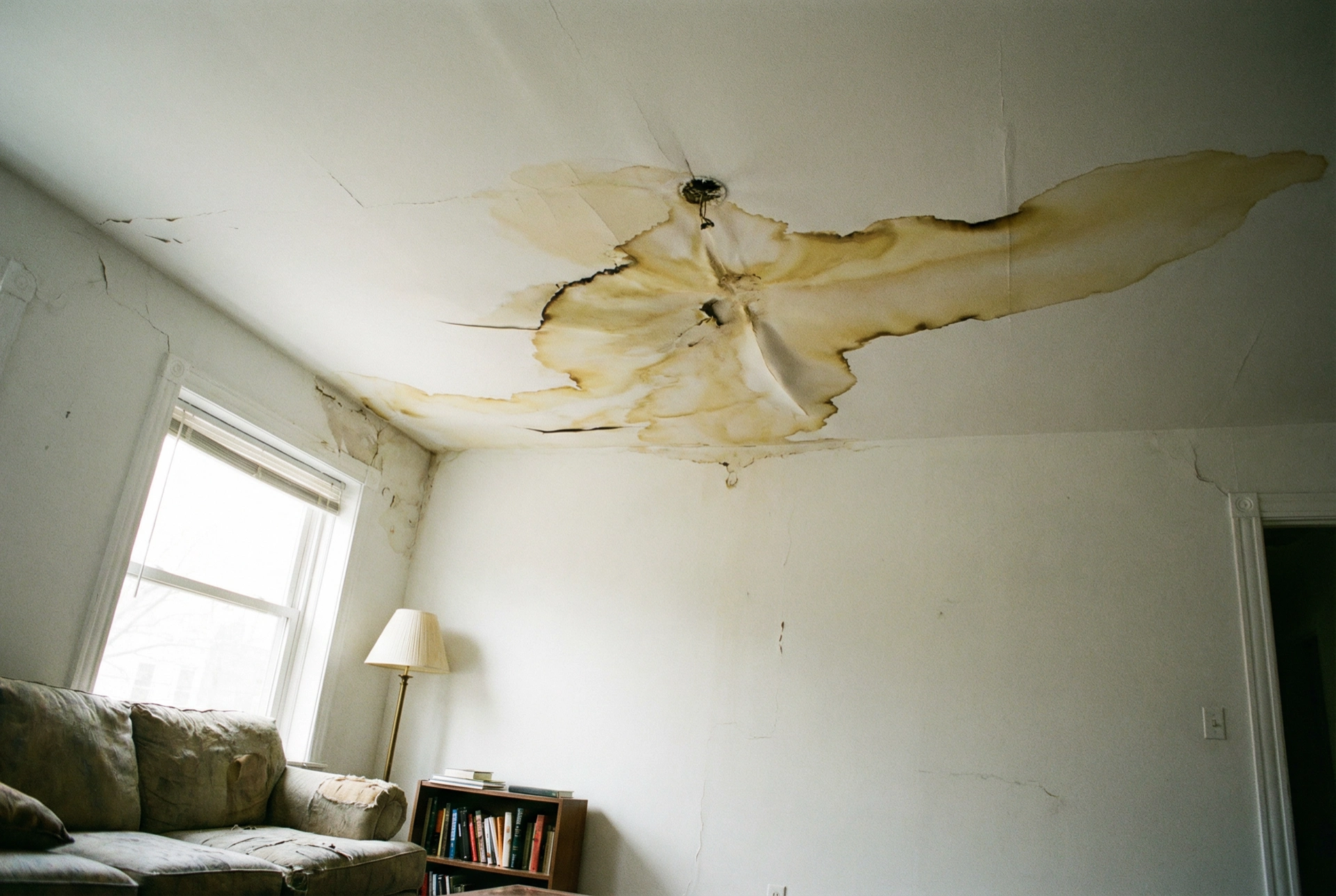 Water damaged drywall being repaired in a Washington DC row house by Painters DC