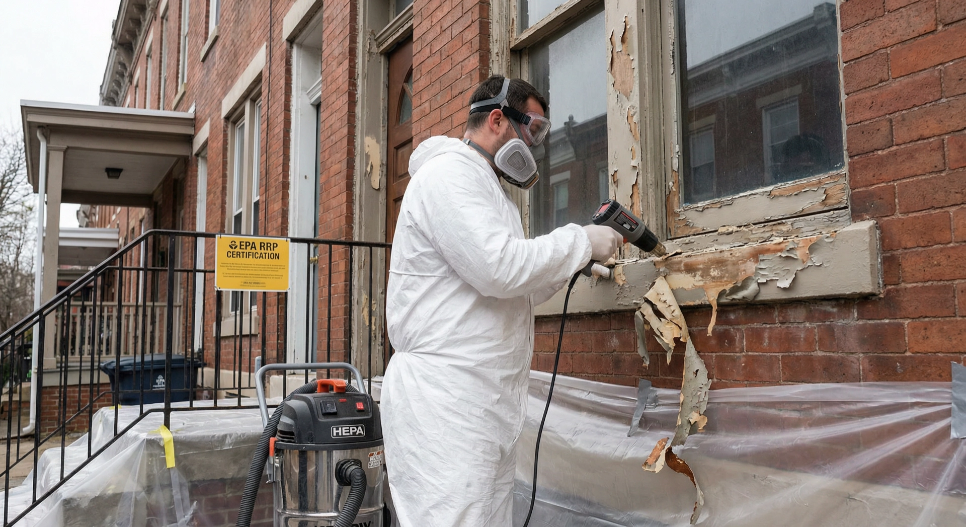 Lead paint removal during exterior painting in Washington DC — EPA RRP containment on a Capitol