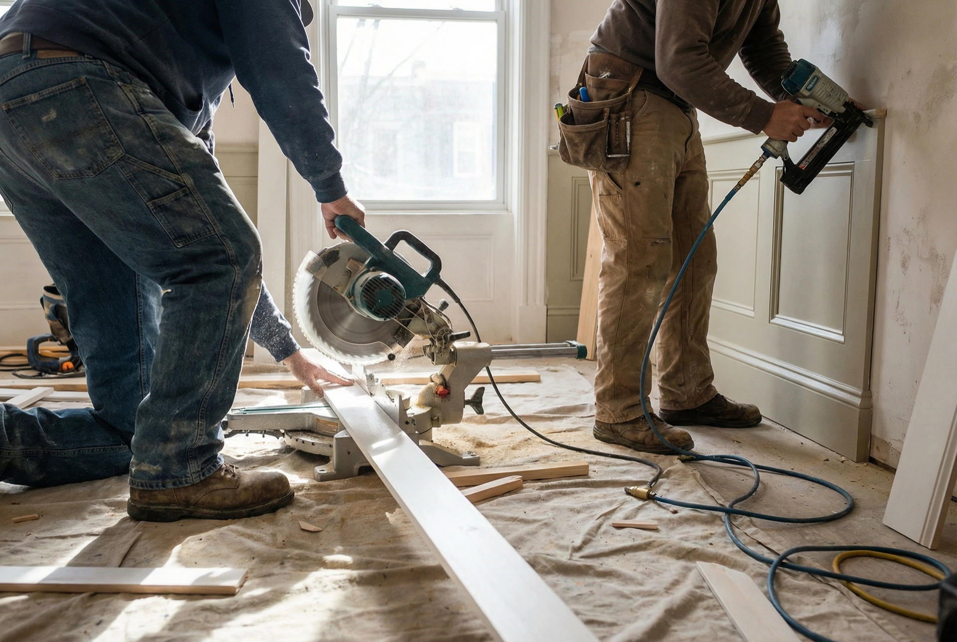 Painters DC professional painting crew ready for wainscoting installation in Washington DC