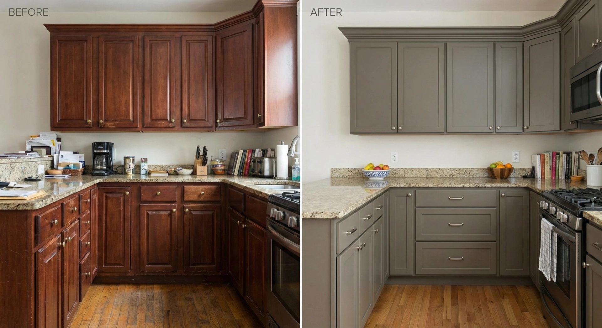 Before and after kitchen cabinet painting in a Georgetown DC home by Painters DC