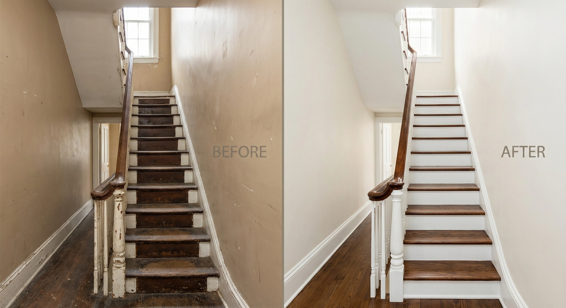 Before and after hallway and staircase painting in a Georgetown DC Federal row house by Painters DC